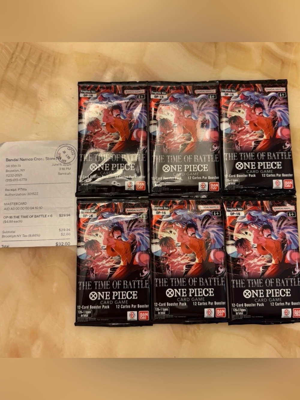 (lot of 6) One Piece OP-16 The Time Of Battle Booster Packs English
